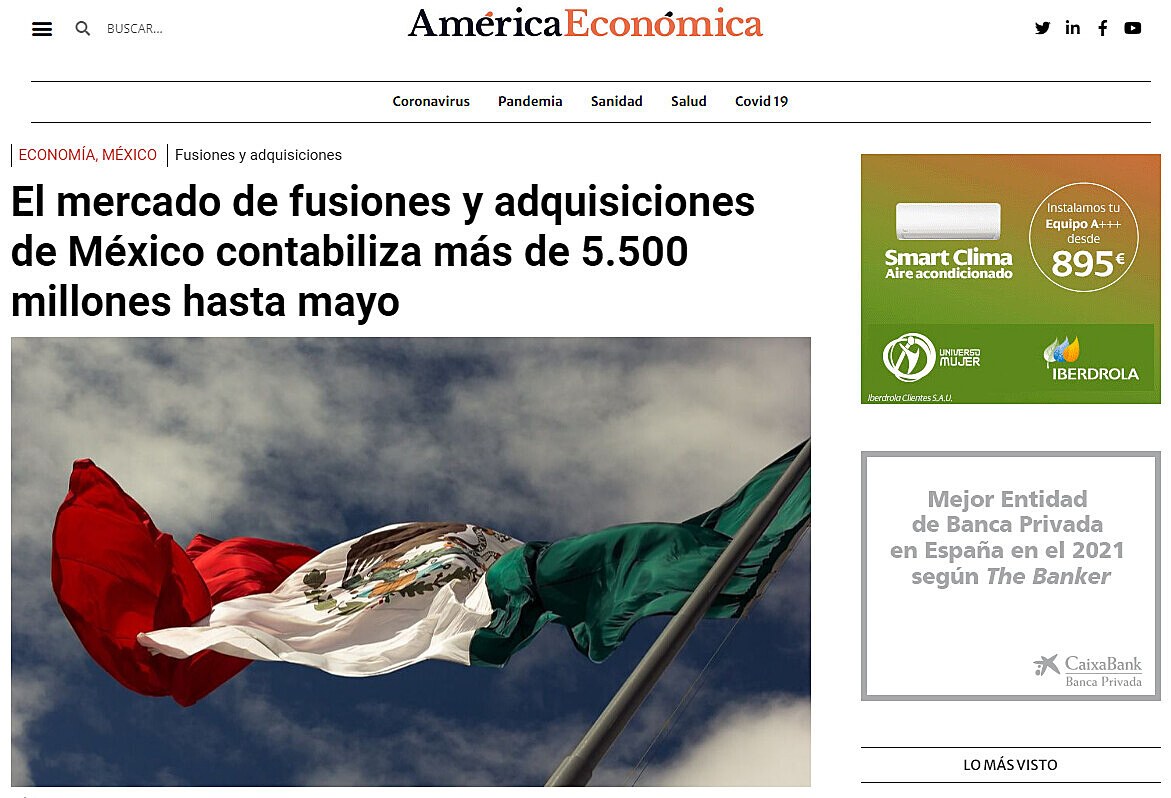 El mercado de fusiones y adquisiciones de México contabiliza más de 5.500 millones hasta mayo